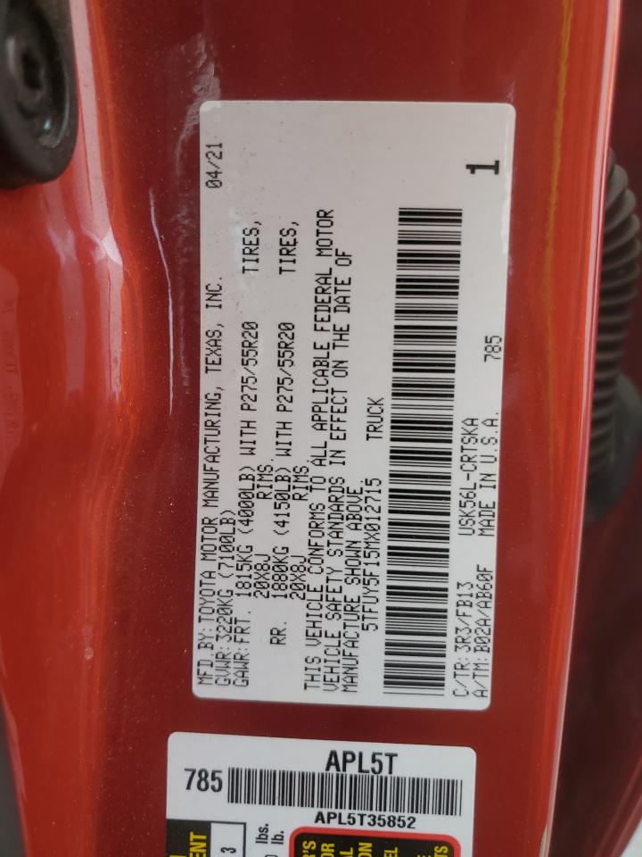2021 Toyota Tundra Double Cab Sr VIN: 5TFUY5F15MX012715 Lot: 81618885