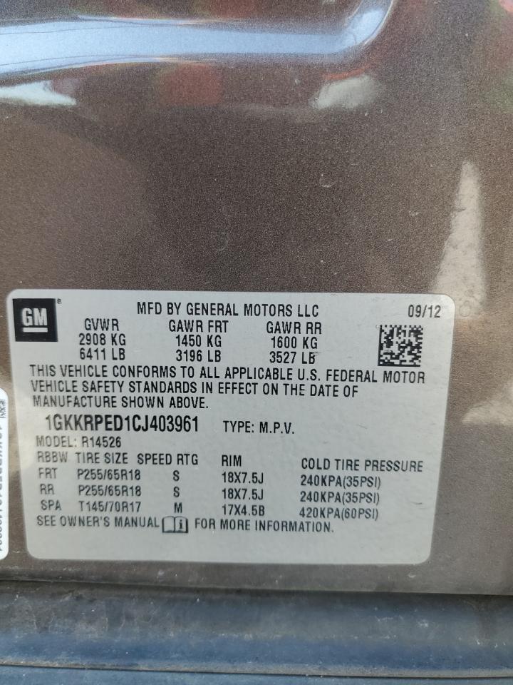 2012 GMC Acadia Sle VIN: 1GKKRPED1CJ403961 Lot: 71966845