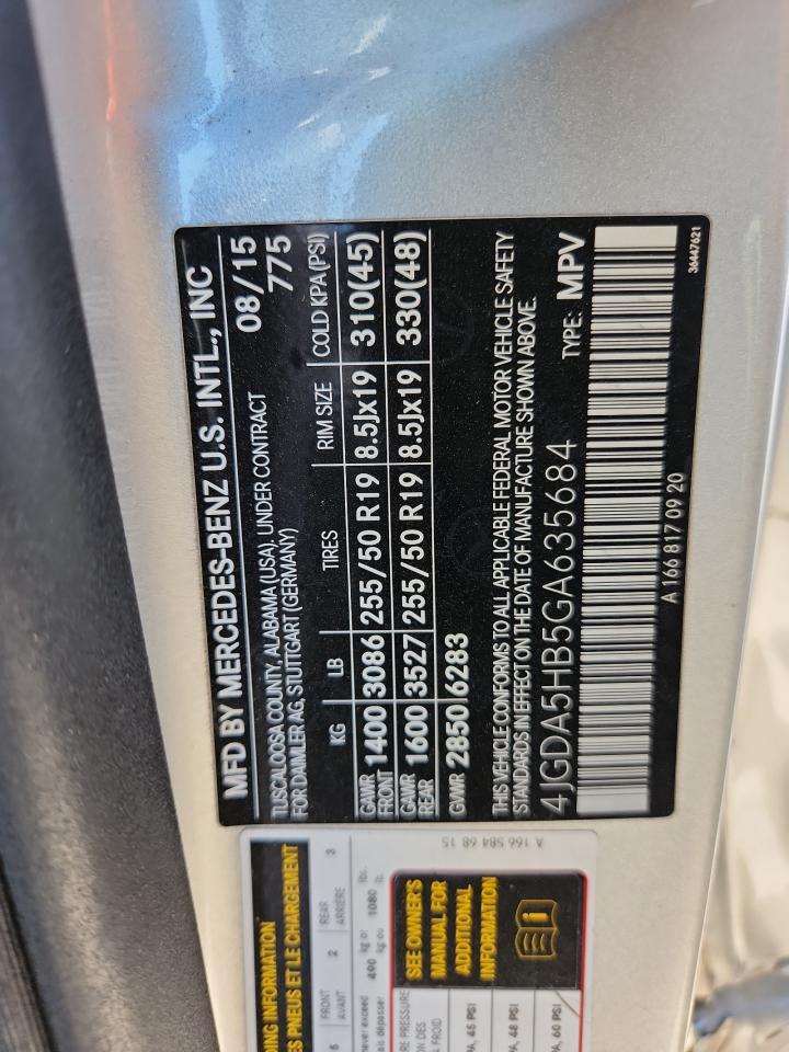 2016 Mercedes-Benz Gle 350 4Matic VIN: 4JGDA5HB5GA635684 Lot: 70737195