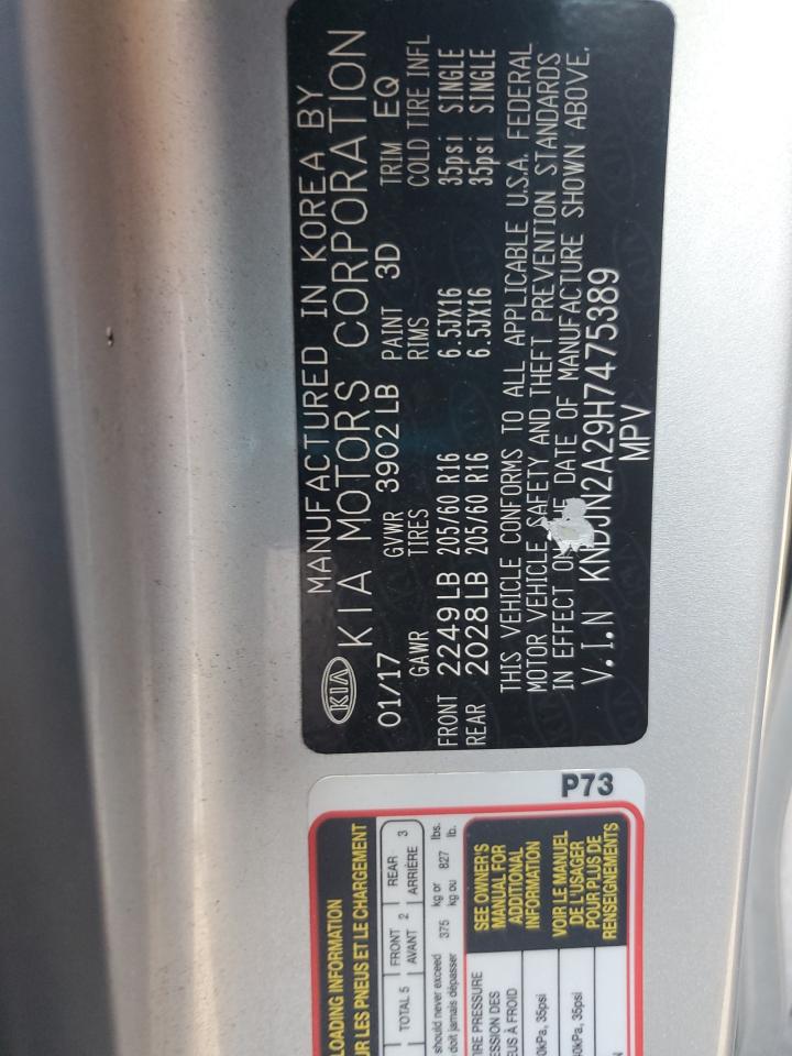 2017 Kia Soul VIN: KNDJN2A29H7475389 Lot: 83877975