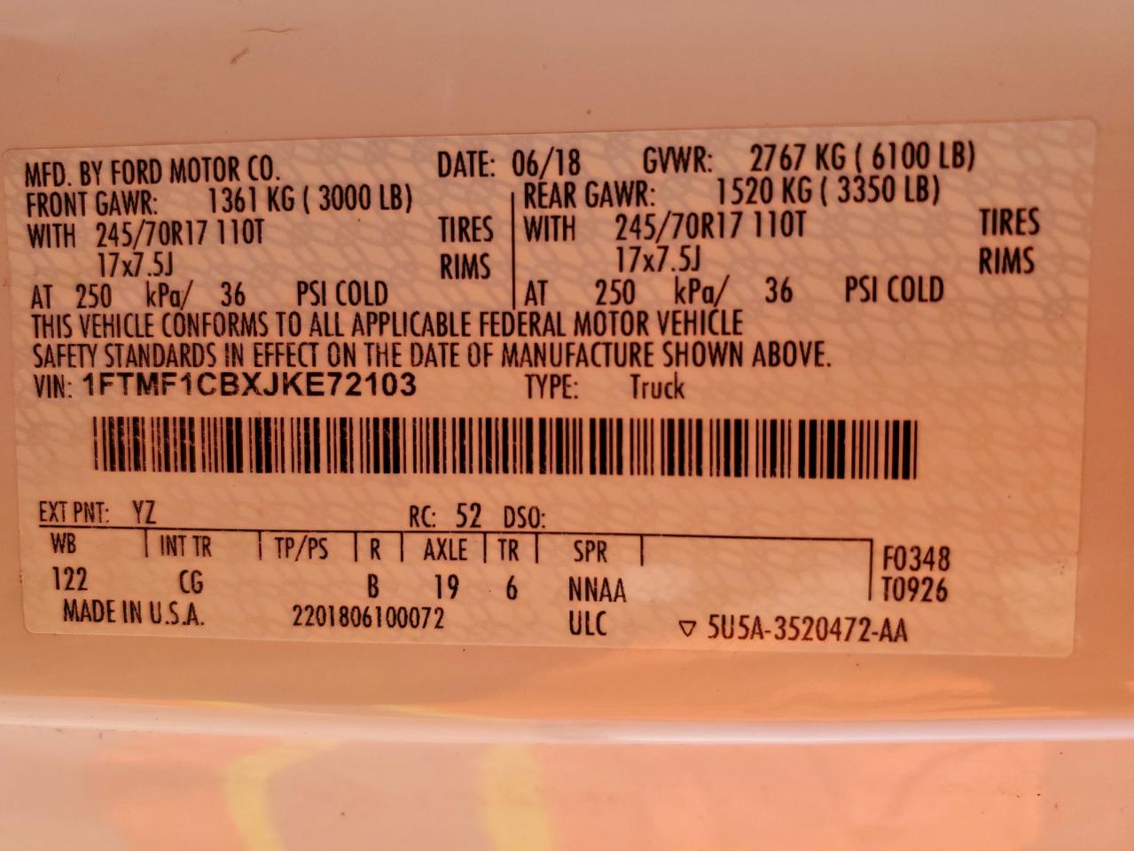 2018 Ford F150 VIN: 1FTMF1CBXJKE72103 Lot: 80325605