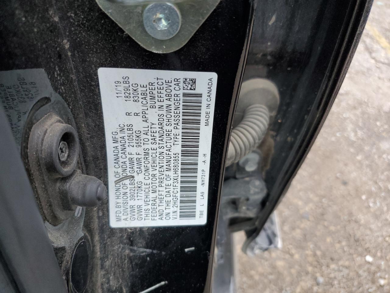 2020 Honda Civic Ex VIN: 2HGFC1F3XLH680855 Lot: 80751675