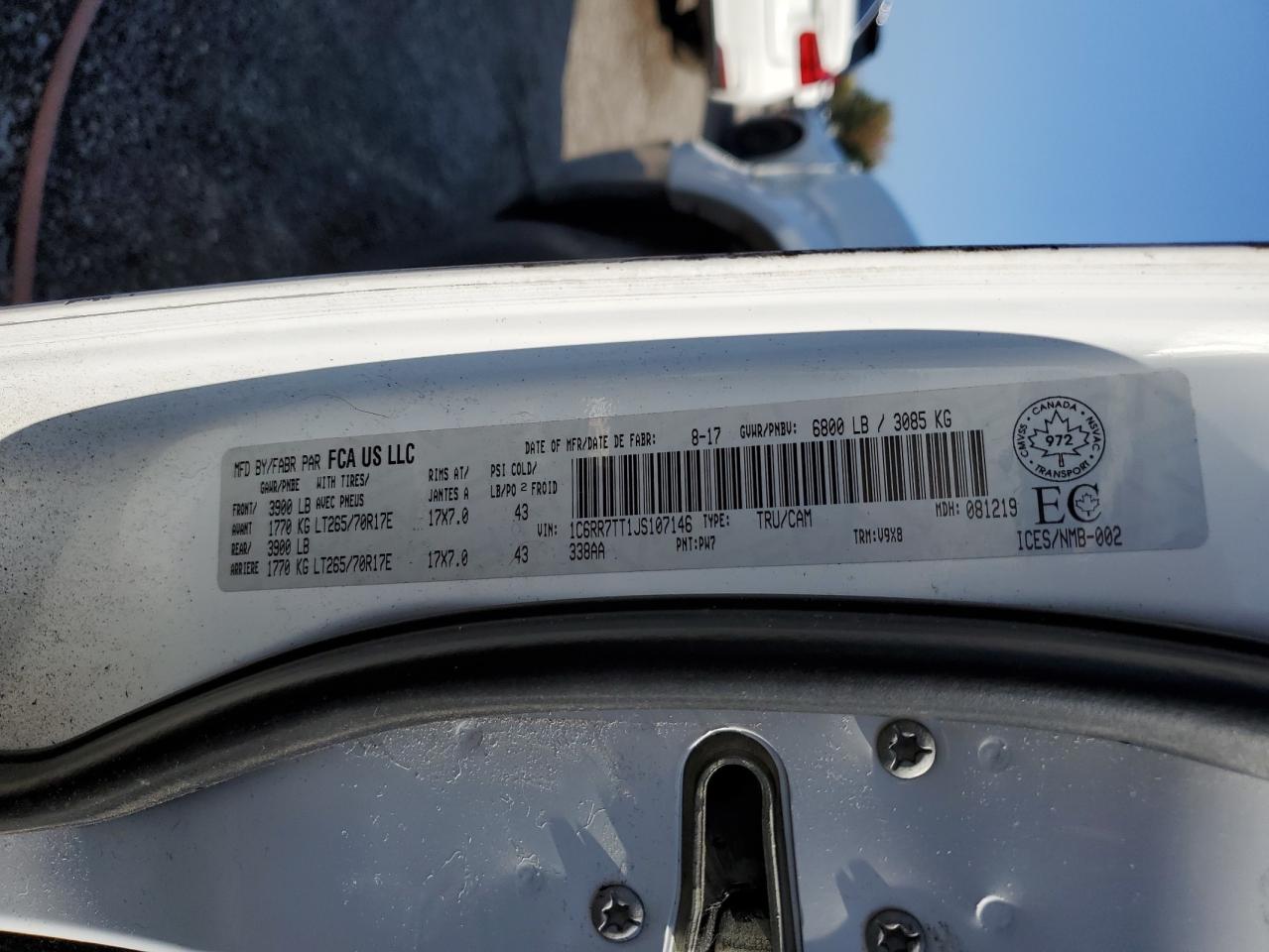 2018 Ram 1500 Slt VIN: 1C6RR7TT1JS107146 Lot: 83869815