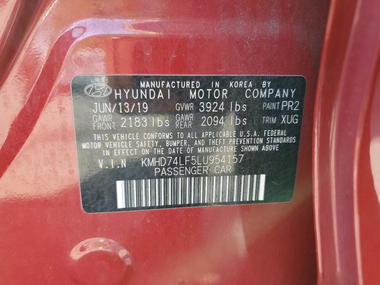 2020 Hyundai Elantra Se VIN: KMHD74LF5LU954157 Lot: 81895905