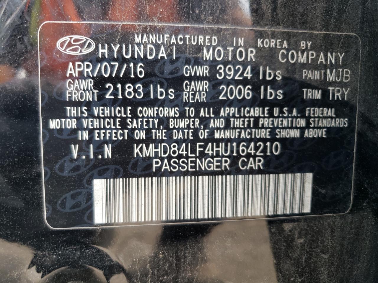 2017 Hyundai Elantra Se VIN: KMHD84LF4HU164210 Lot: 82108145