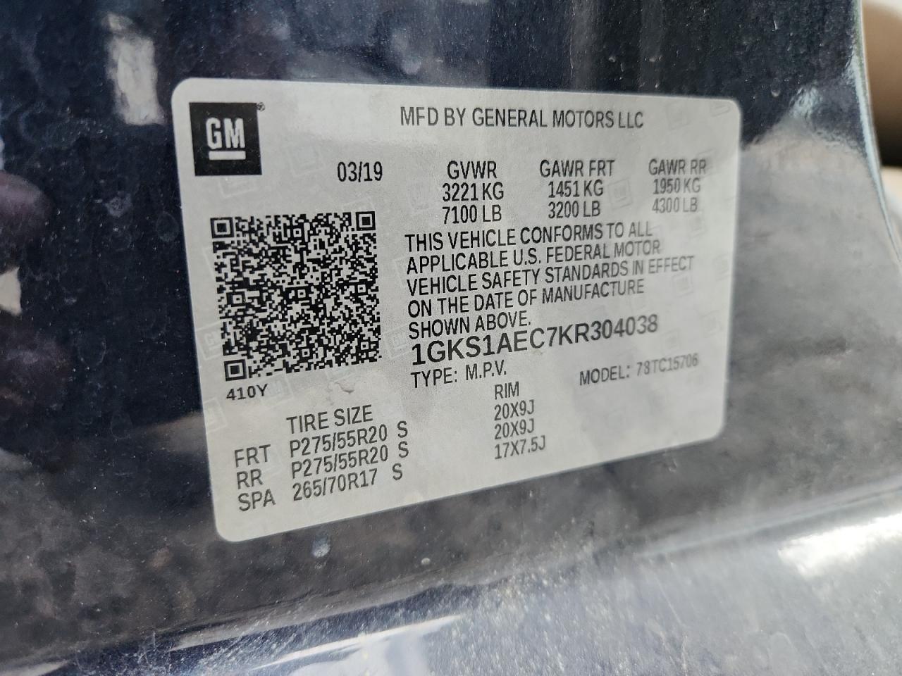 2019 GMC Yukon Sle VIN: 1GKS1AEC7KR304038 Lot: 71483435