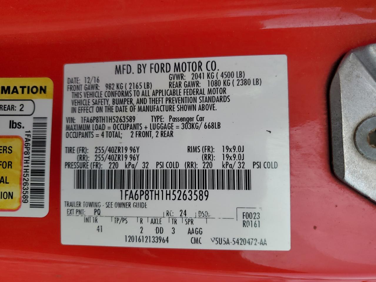 2017 Ford Mustang VIN: 1FA6P8TH1H5263589 Lot: 82057125