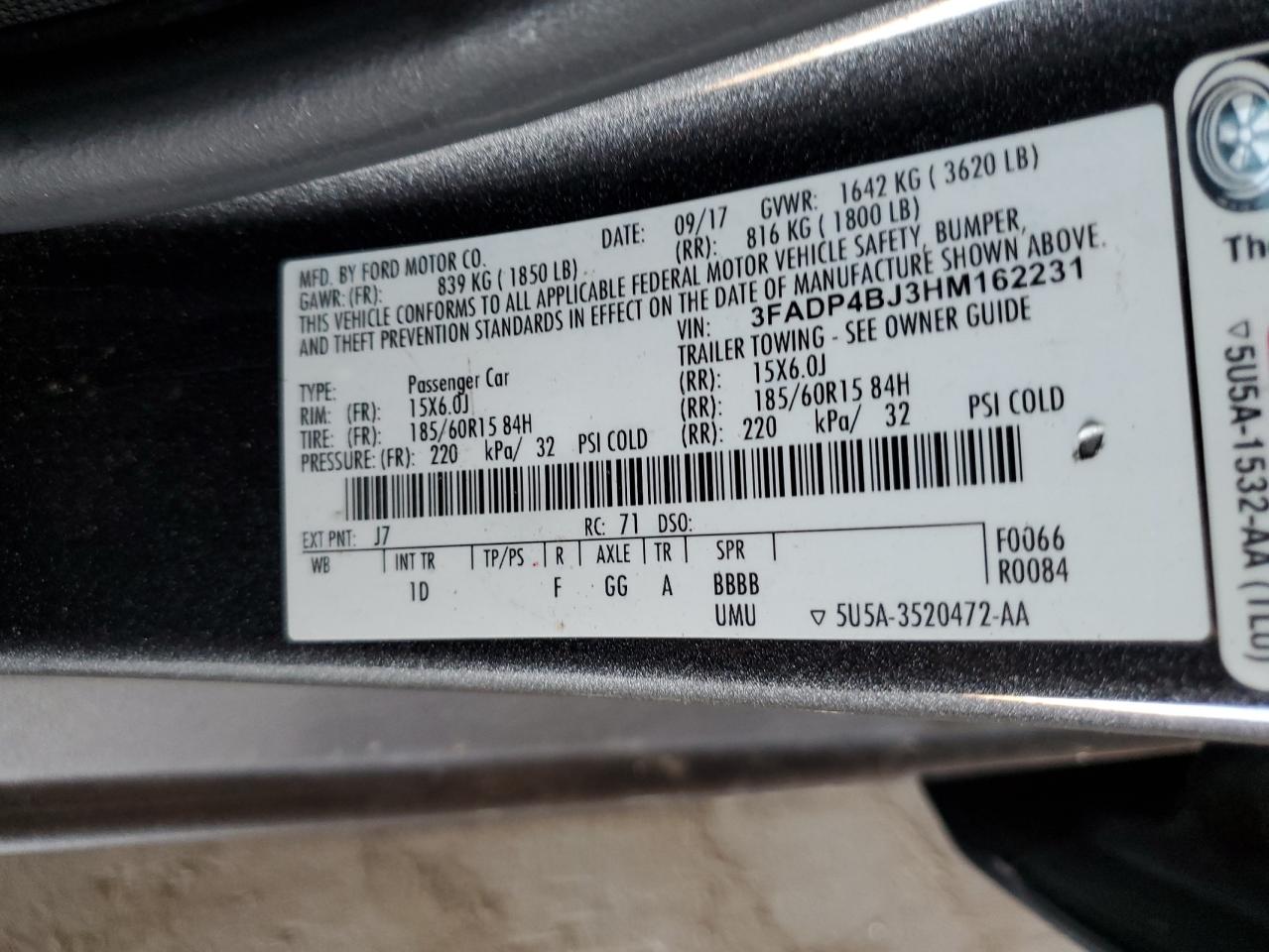 2017 Ford Fiesta Se VIN: 3FADP4BJ3HM162231 Lot: 83809245