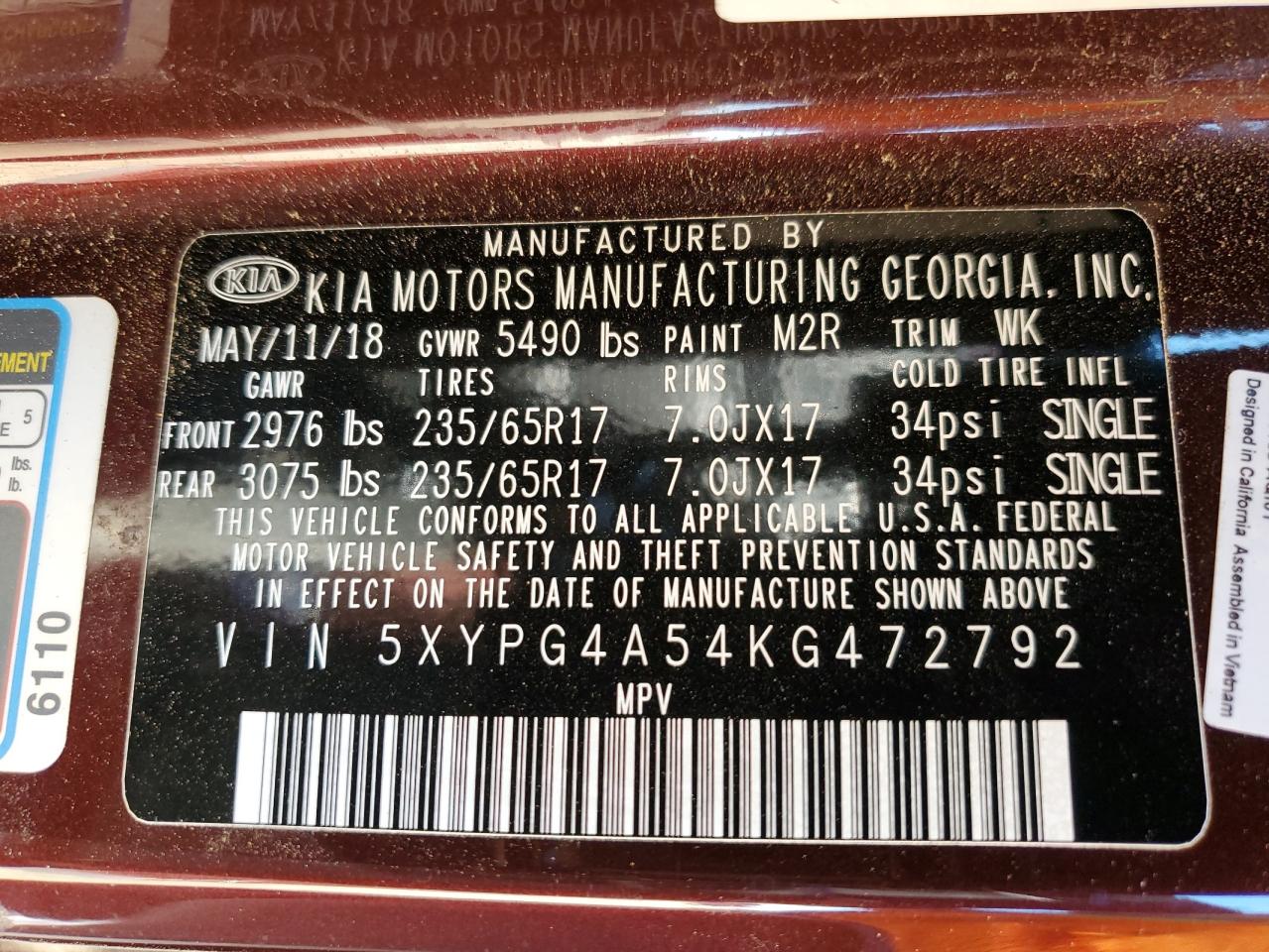 2019 Kia Sorento Lx VIN: 5XYPG4A54KG472792 Lot: 71864985