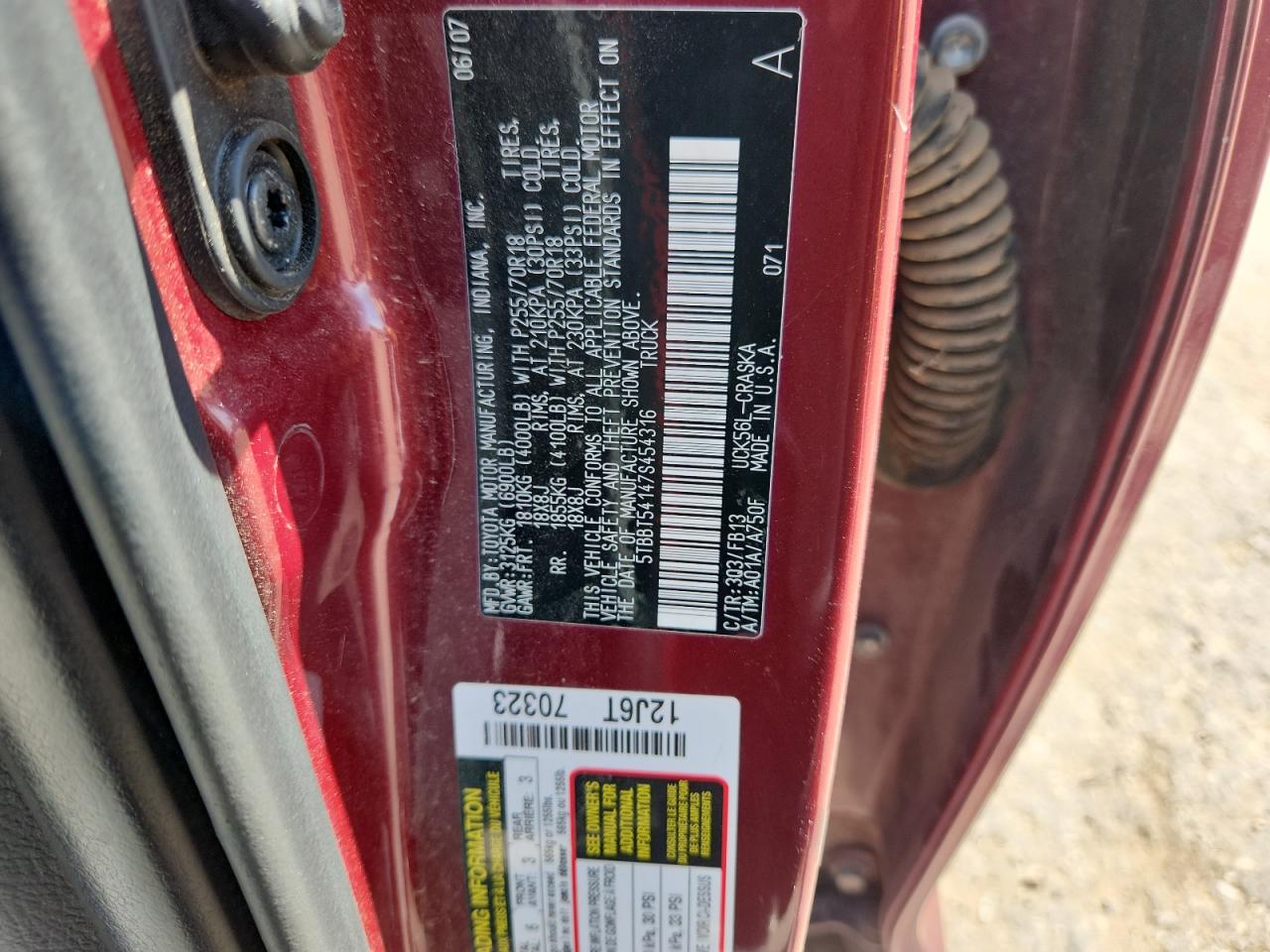 2007 Toyota Tundra Double Cab Sr5 VIN: 5TBBT54147S454316 Lot: 83981345