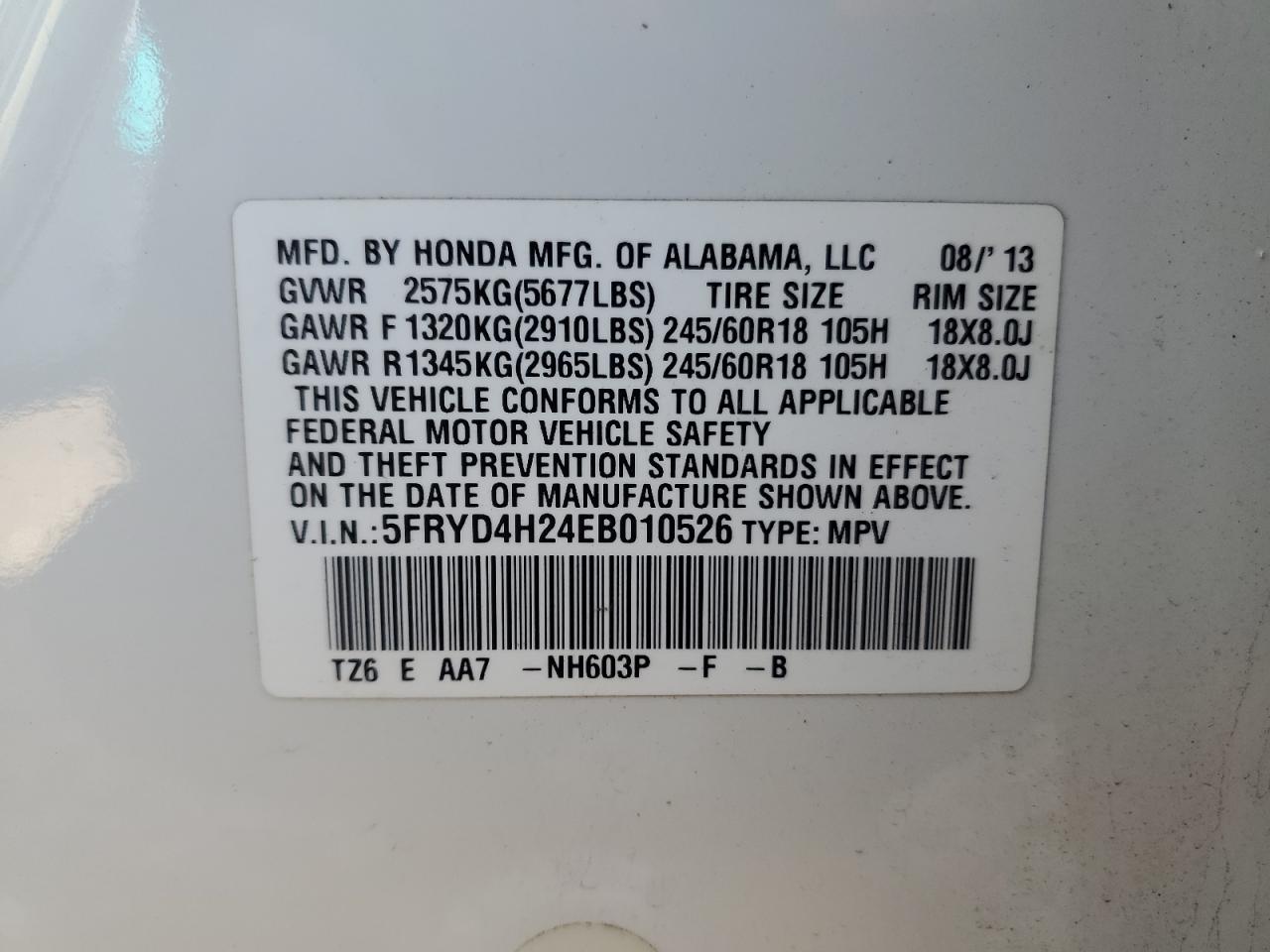 2014 Acura Mdx VIN: 5FRYD4H24EB010526 Lot: 81790075