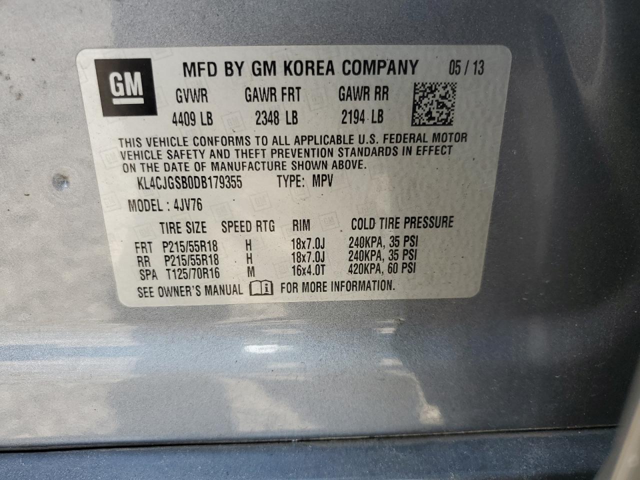 2013 Buick Encore VIN: KL4CJGSB0DB179355 Lot: 81711285