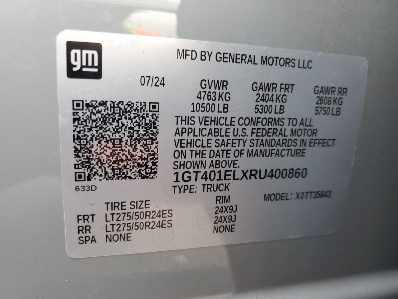 2024 GMC Sierra Denali VIN: 1GT401ELXRU400860 Lot: 80924785