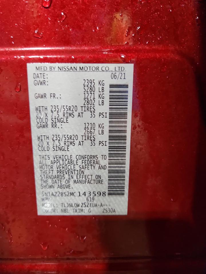 2021 Nissan Murano Sv VIN: 5N1AZ2BS2MC143598 Lot: 83793705