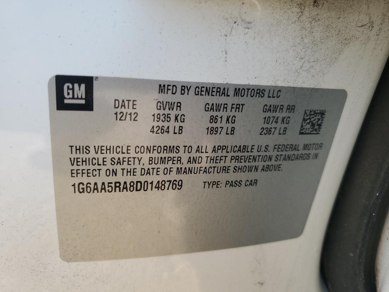 2013 Cadillac Ats VIN: 1G6AA5RA8D0148769 Lot: 80613605