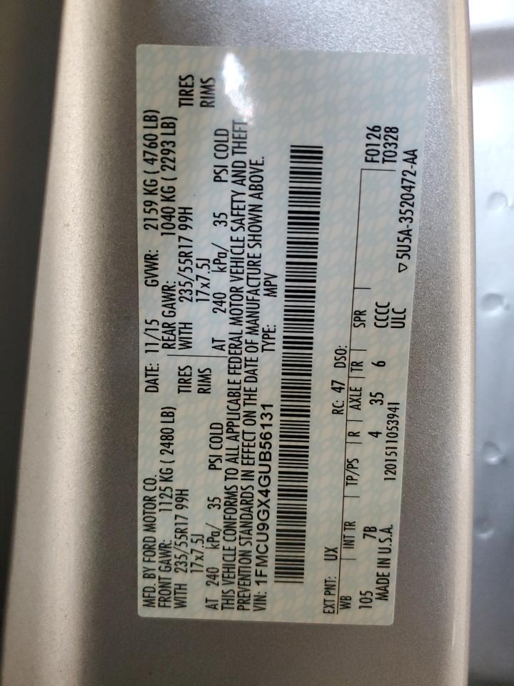 2016 Ford Escape Se VIN: 1FMCU9GX4GUB56131 Lot: 81002655