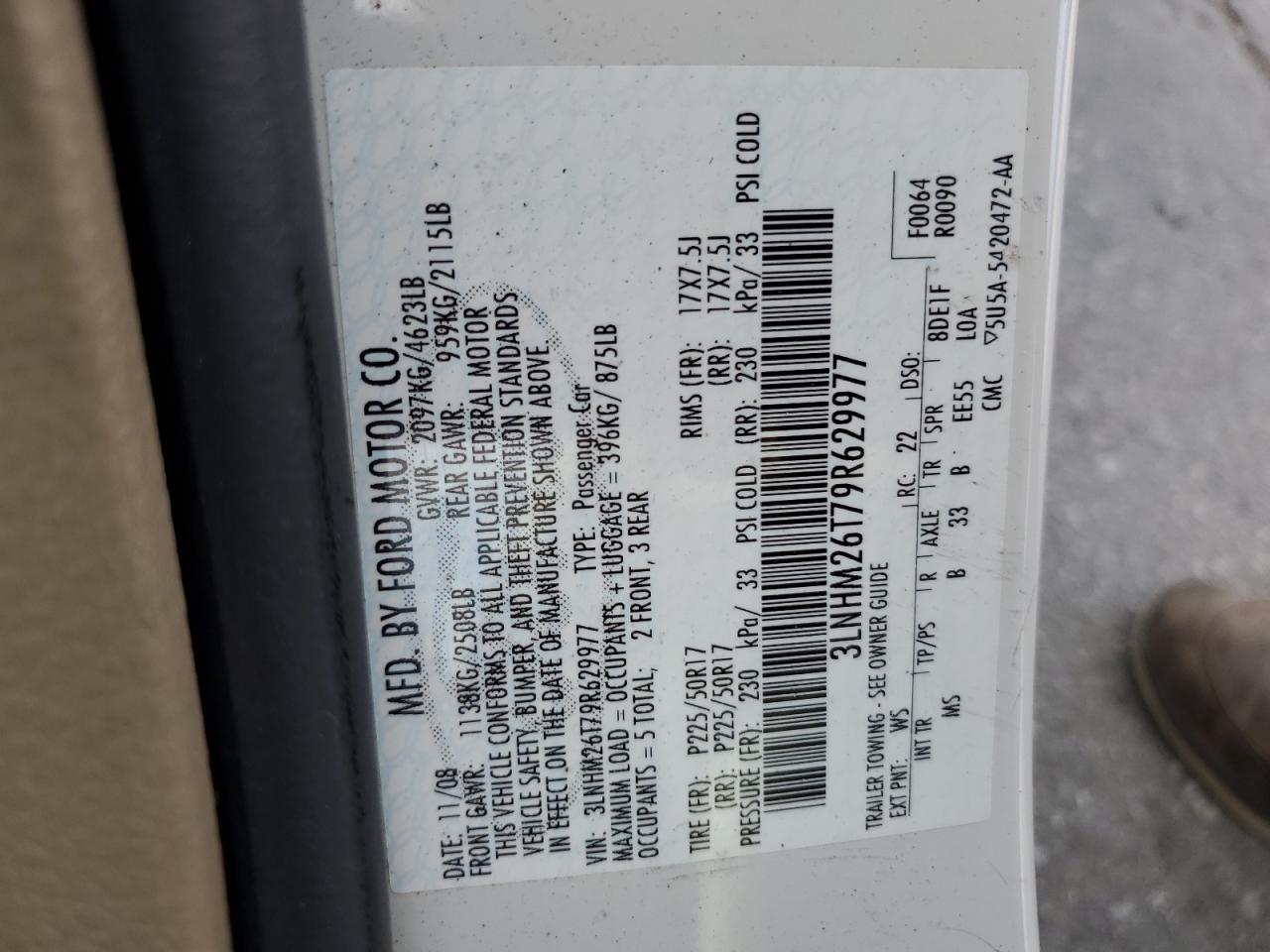 2009 Lincoln Mkz VIN: 3LNHM26T79R629977 Lot: 71207855