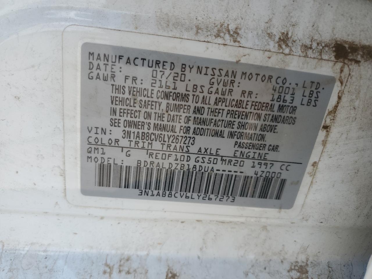 2020 Nissan Sentra Sv VIN: 3N1AB8CV6LY267273 Lot: 80216765