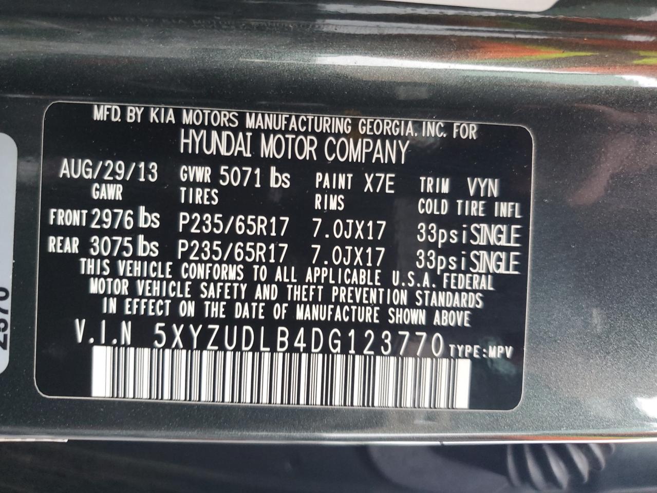 2013 Hyundai Santa Fe Sport VIN: 5XYZUDLB4DG123770 Lot: 81707485