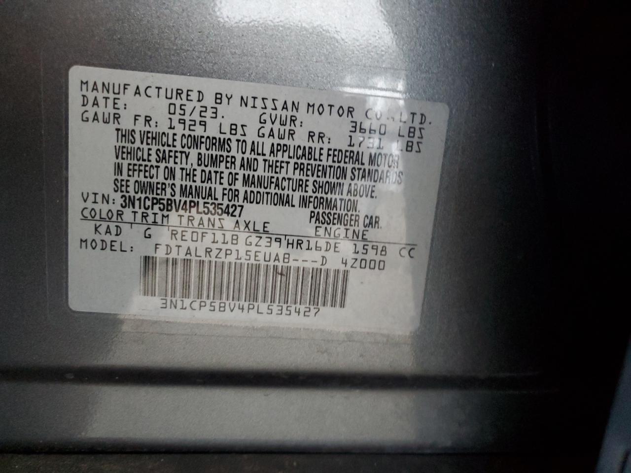 2023 Nissan Kicks S VIN: 3N1CP5BV4PL535427 Lot: 84048315