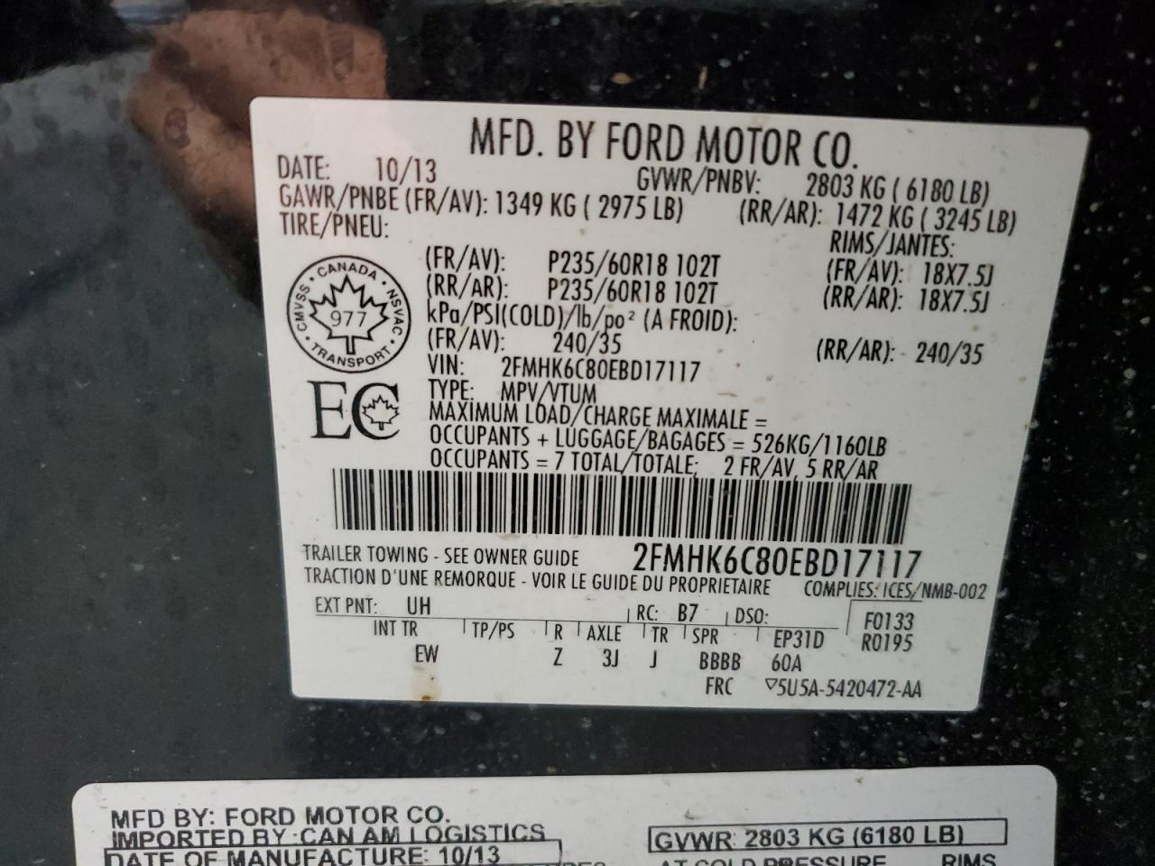 2014 Ford Flex Sel VIN: 2FMHK6C80EBD17117 Lot: 84011365