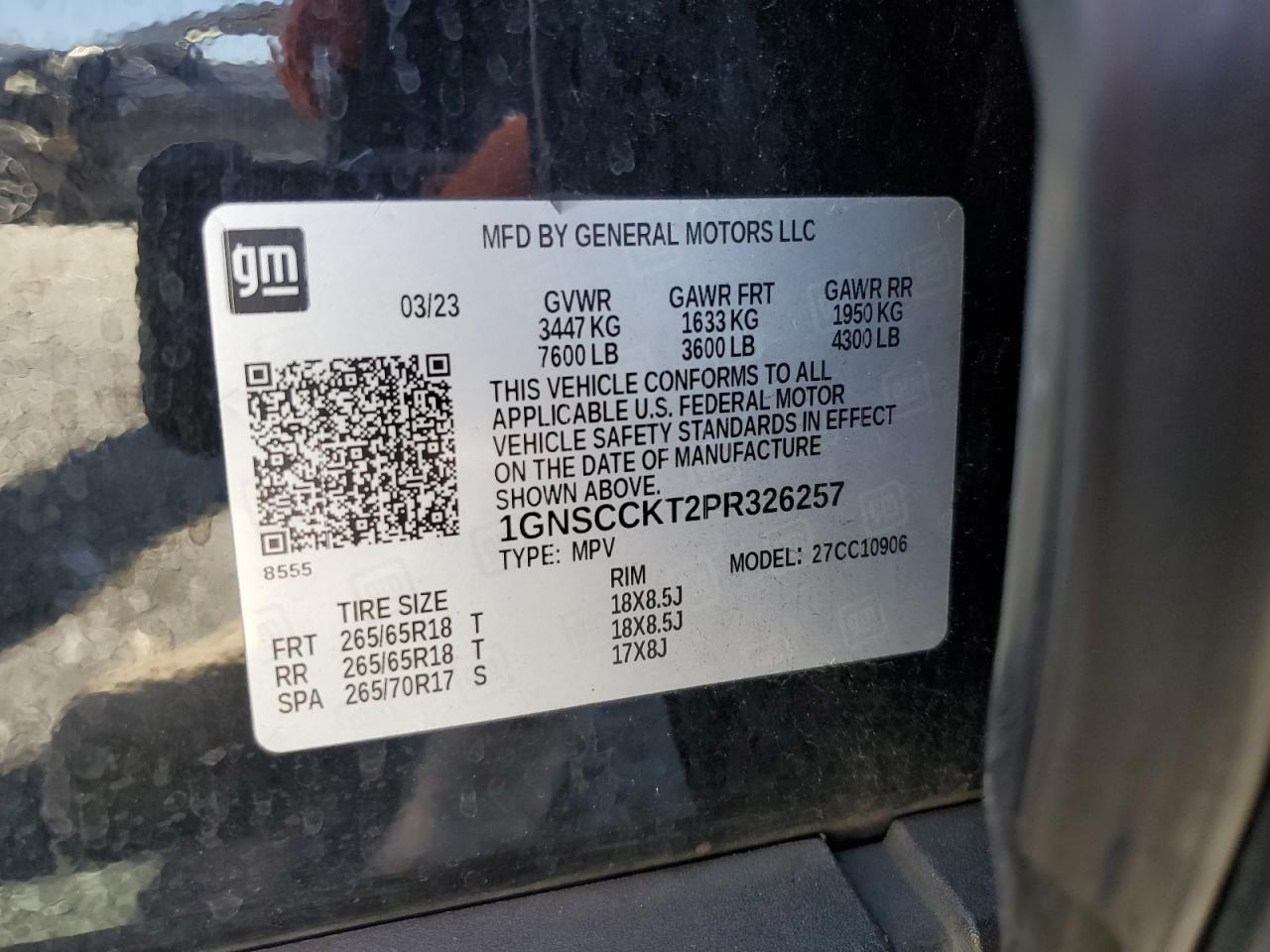 2023 Chevrolet Suburban C1500 Lt VIN: 1GNSCCKT2PR326257 Lot: 80553815