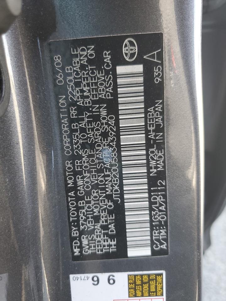 2008 Toyota Prius VIN: JTDKB20U583439240 Lot: 81445785