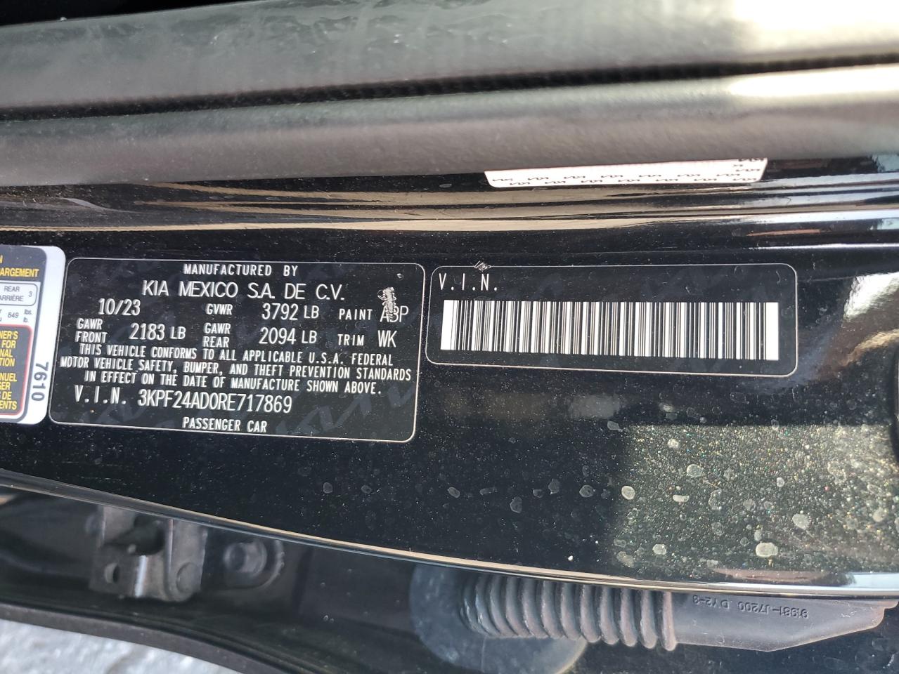 2024 Kia Forte Lx VIN: 3KPF24AD0RE717869 Lot: 80905085