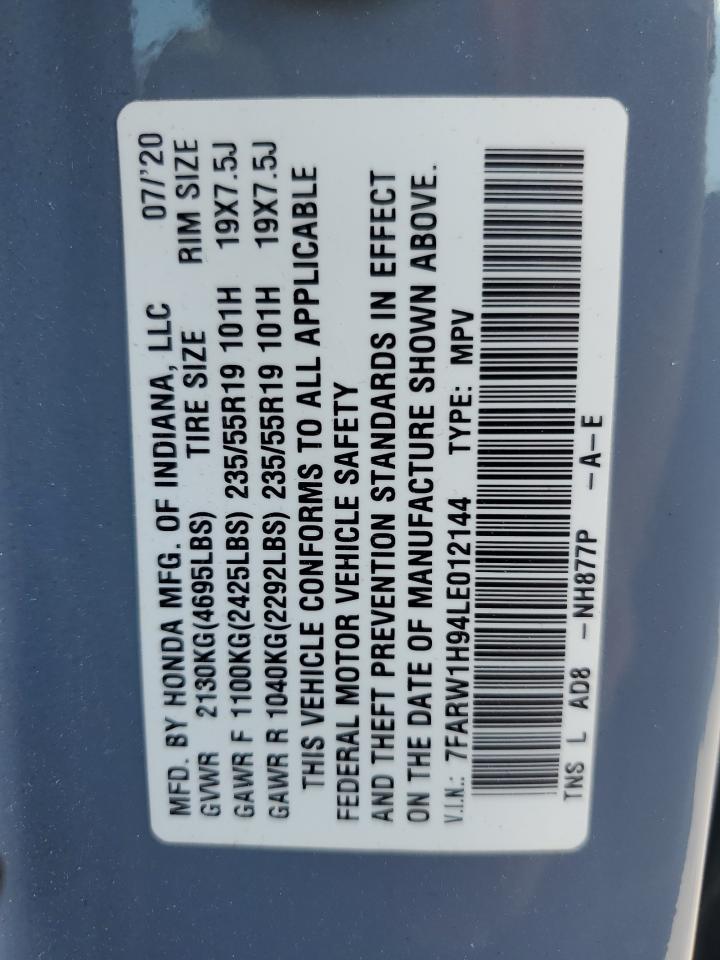 2020 Honda Cr-V Touring VIN: 7FARW1H94LE012144 Lot: 81718555