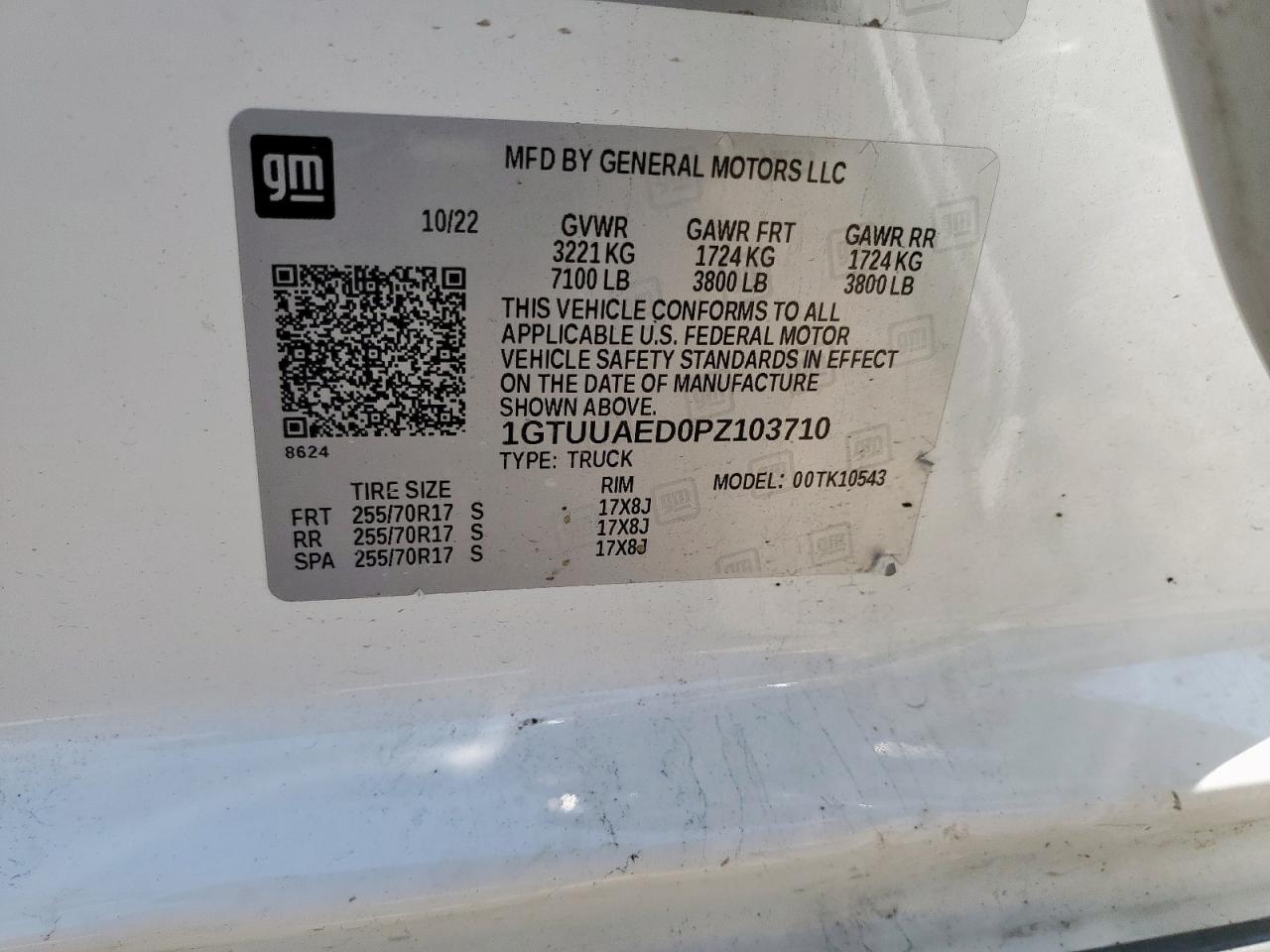 2023 GMC Sierra K1500 VIN: 1GTUUAED0PZ103710 Lot: 71739835