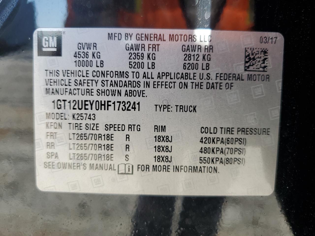 2017 GMC Sierra K2500 Denali VIN: 1GT12UEY0HF173241 Lot: 80868825