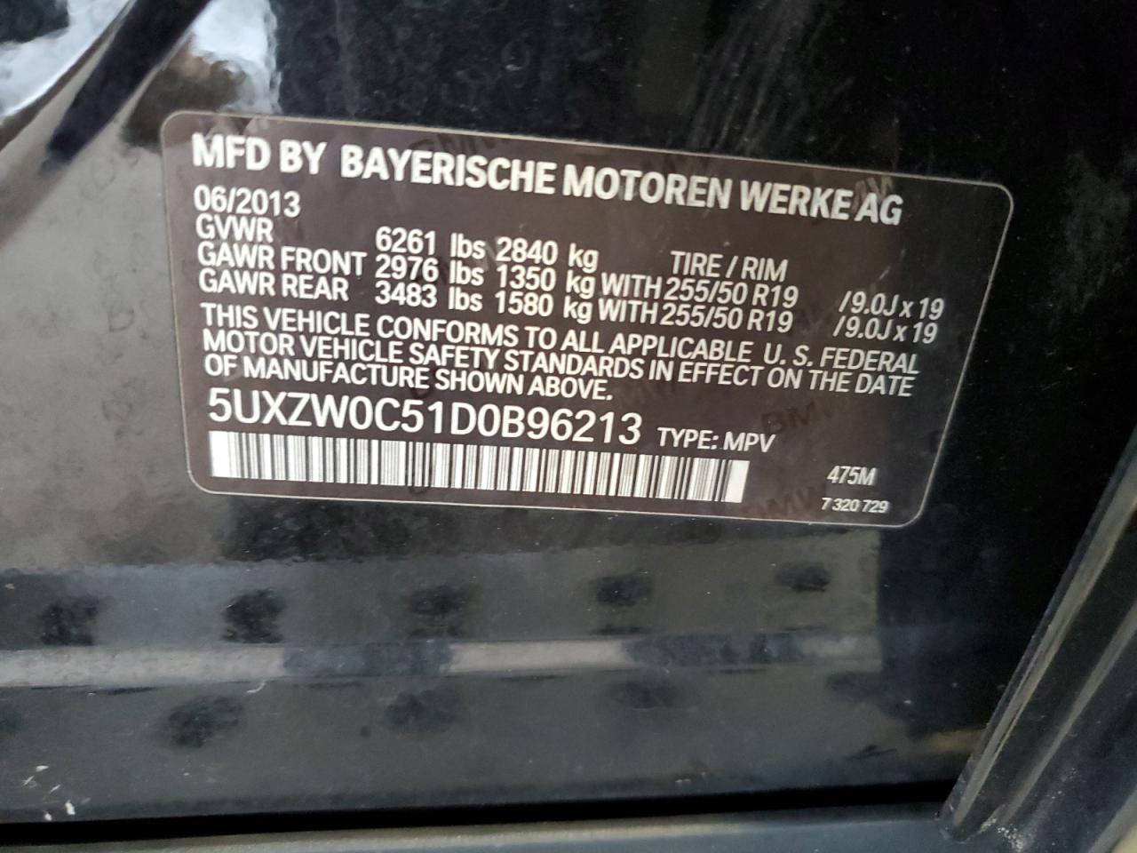 2013 BMW X5 xDrive35D VIN: 5UXZW0C51D0B96213 Lot: 66491295