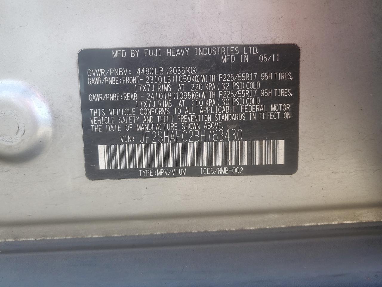 2011 Subaru Forester Limited VIN: JF2SHAEC2BH763430 Lot: 82080115