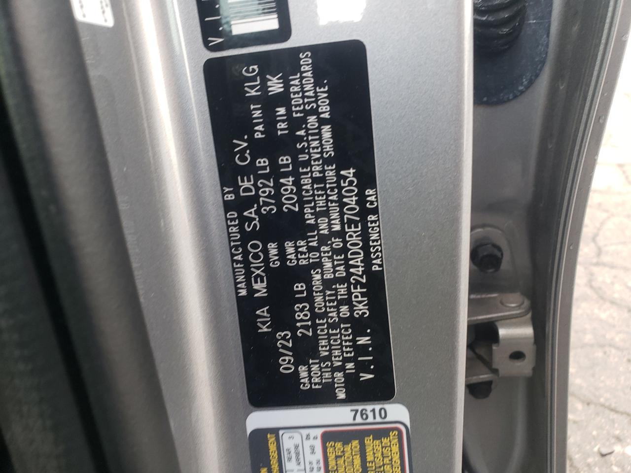 2024 Kia Forte Lx VIN: 3KPF24AD0RE704054 Lot: 82040425