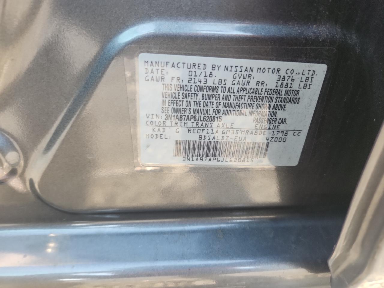 2018 Nissan Sentra S VIN: 3N1AB7AP6JL620815 Lot: 81131405