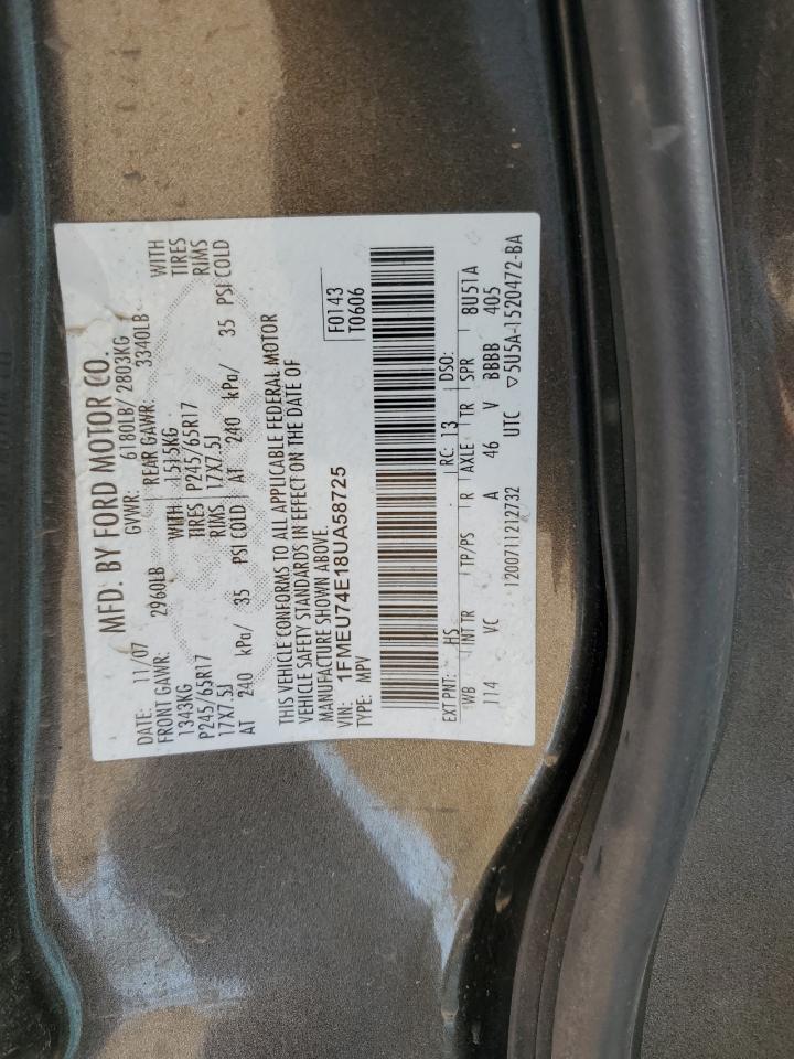 2008 Ford Explorer Eddie Bauer VIN: 1FMEU74E18UA58725 Lot: 71979395