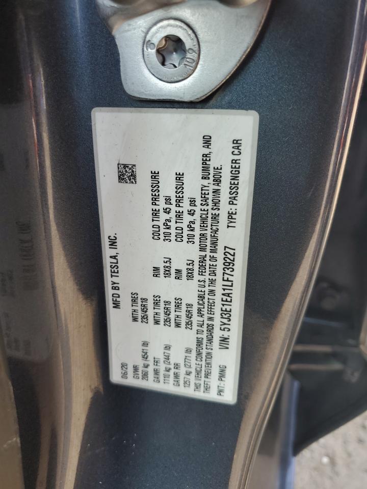 2020 Tesla Model 3 VIN: 5YJ3E1EA1LF739227 Lot: 80660135