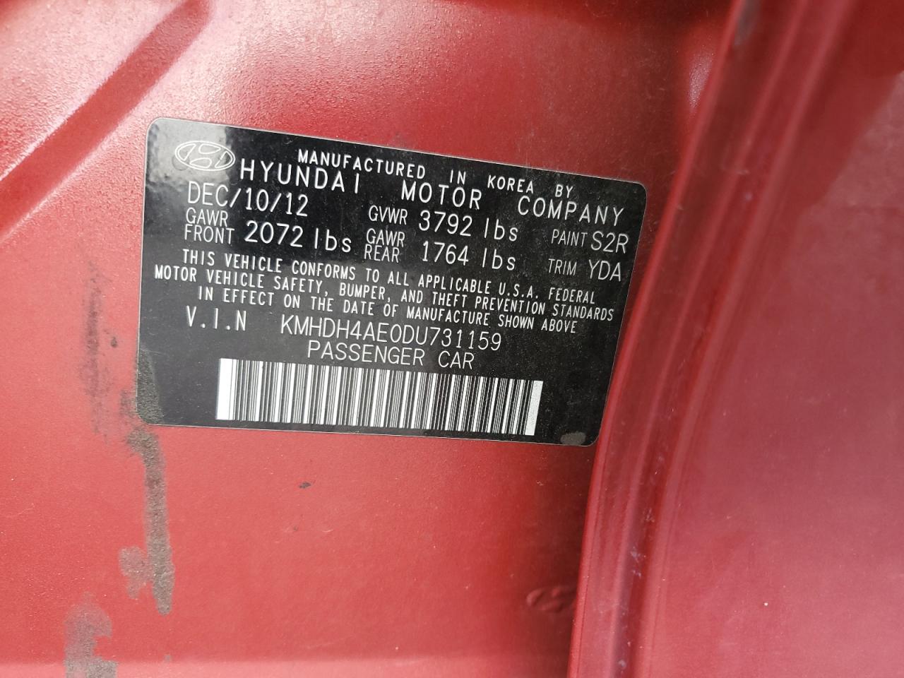 2013 Hyundai Elantra Gls VIN: KMHDH4AE0DU731159 Lot: 80199925