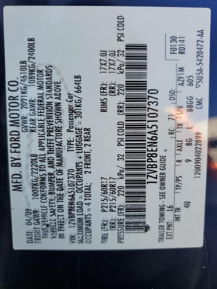 2010 Ford Mustang VIN: 1ZVBP8EN6A5107370 Lot: 81142295