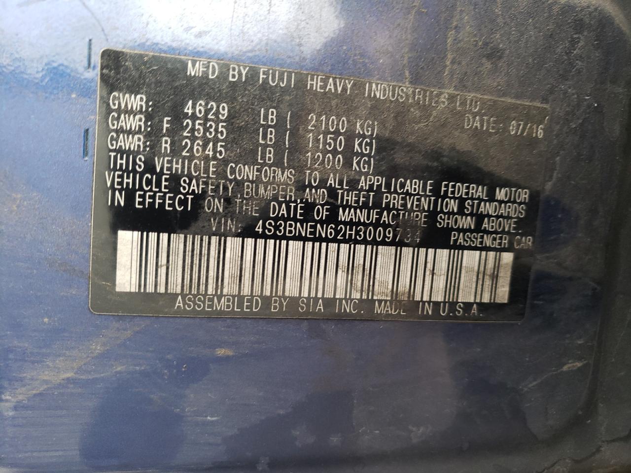 2017 Subaru Legacy 3.6R Limited VIN: 4S3BNEN62H3009734 Lot: 71728985