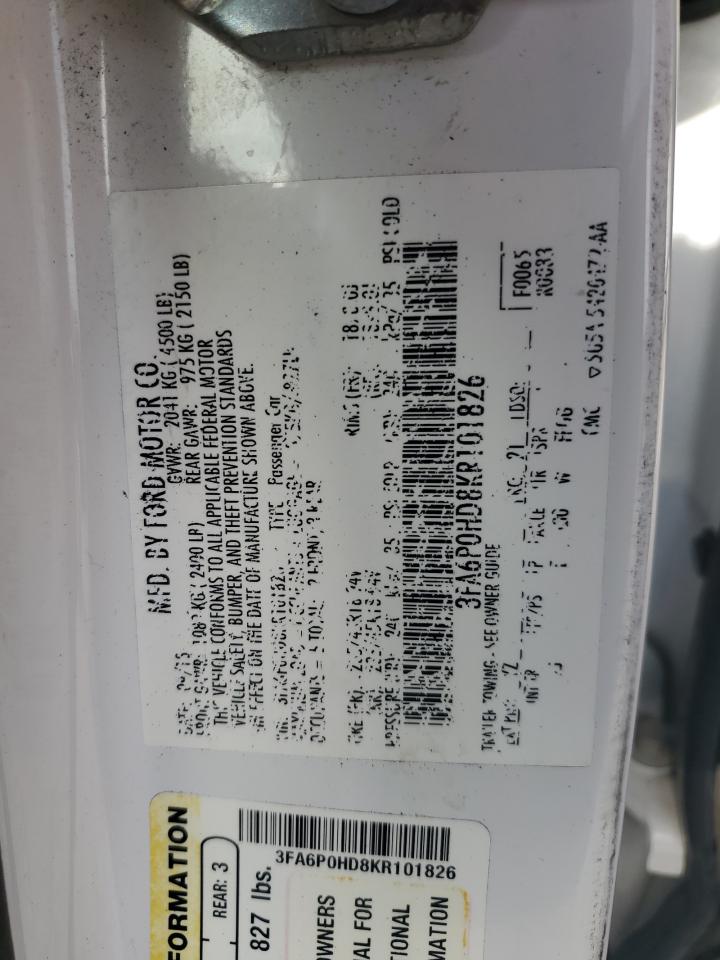 2019 Ford Fusion Se VIN: 3FA6P0HD8KR101826 Lot: 80156115