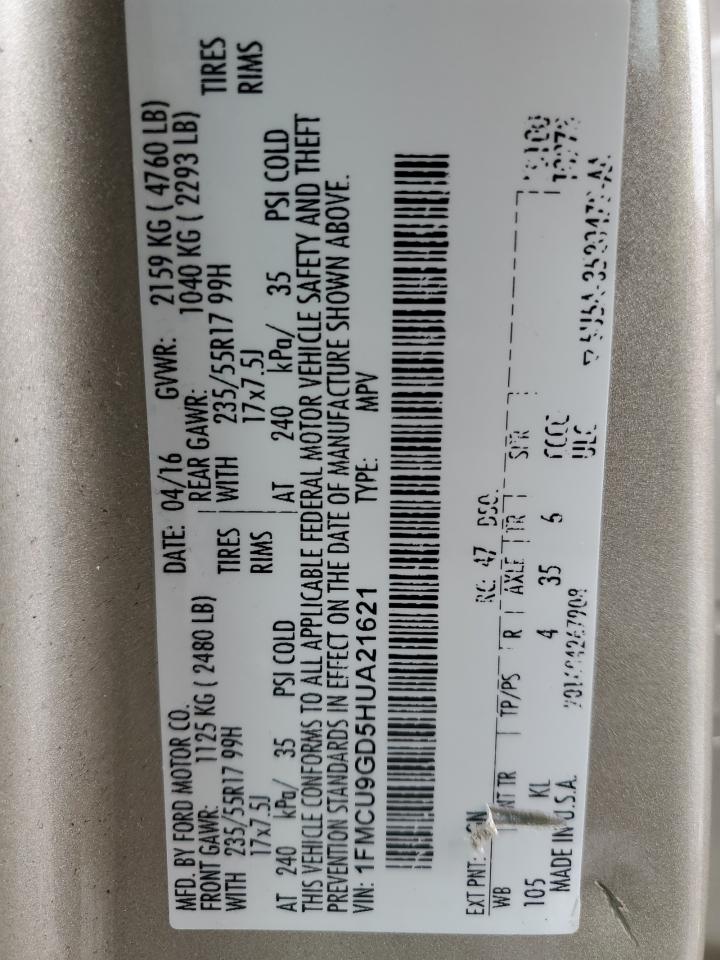 2017 Ford Escape Se VIN: 1FMCU9GD5HUA21621 Lot: 84394365