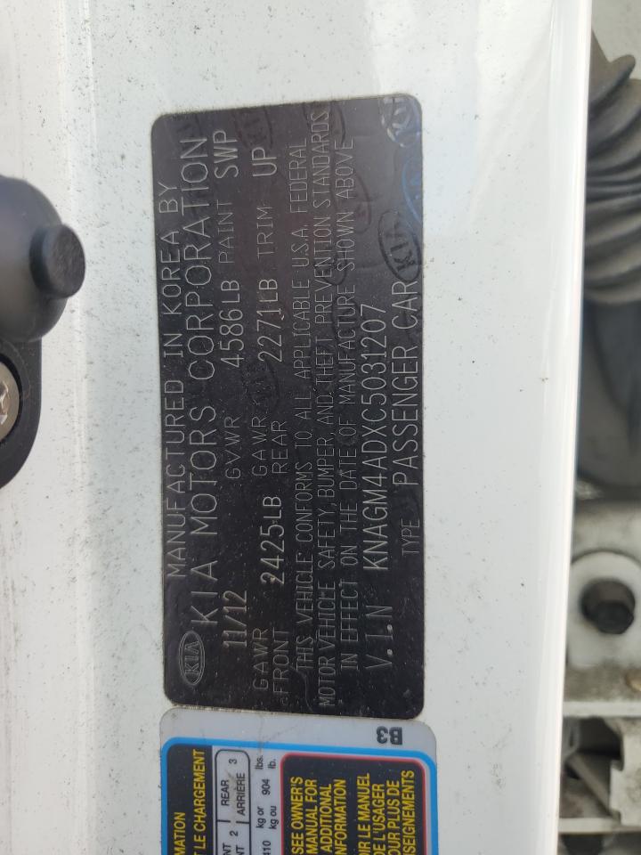 2012 Kia Optima Hybrid VIN: KNAGM4ADXC5031207 Lot: 81714125