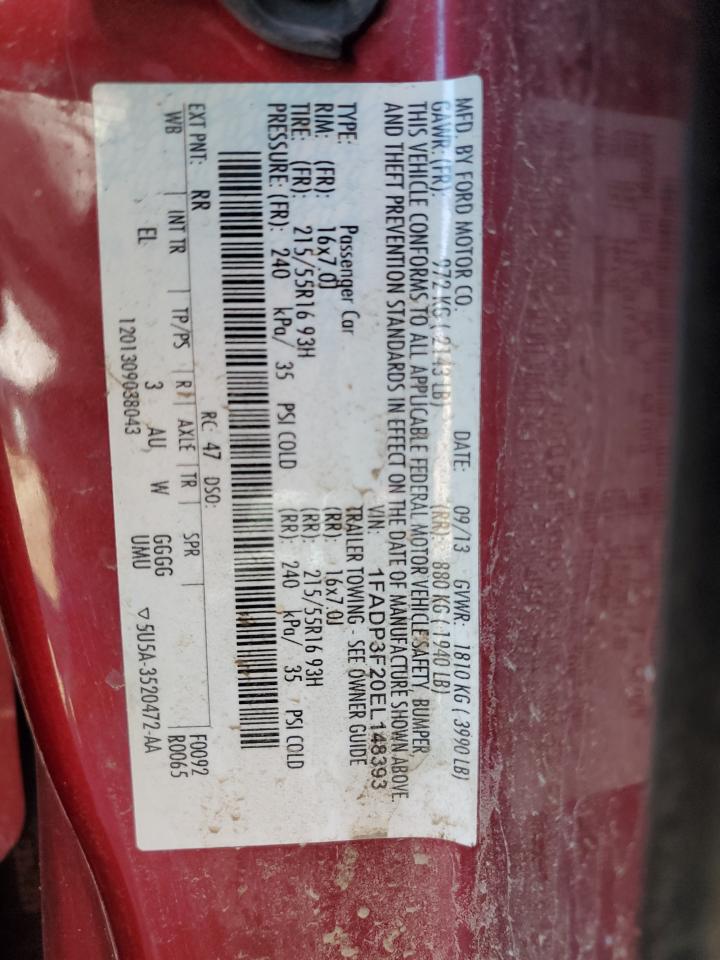 2014 Ford Focus Se VIN: 1FADP3F20EL148393 Lot: 84042235