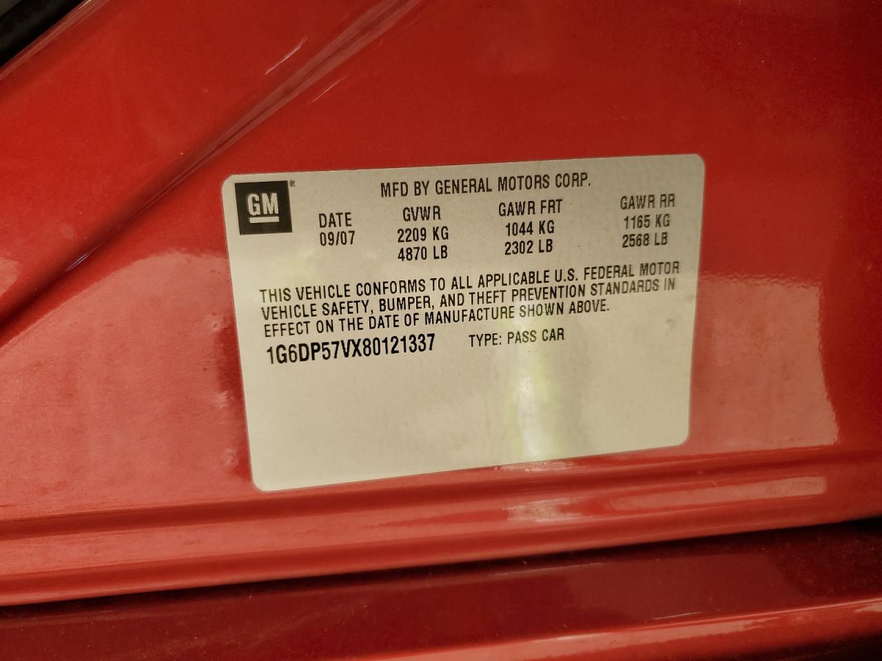 2008 Cadillac Cts Hi Feature V6 VIN: 1G6DP57VX80121337 Lot: 80550845