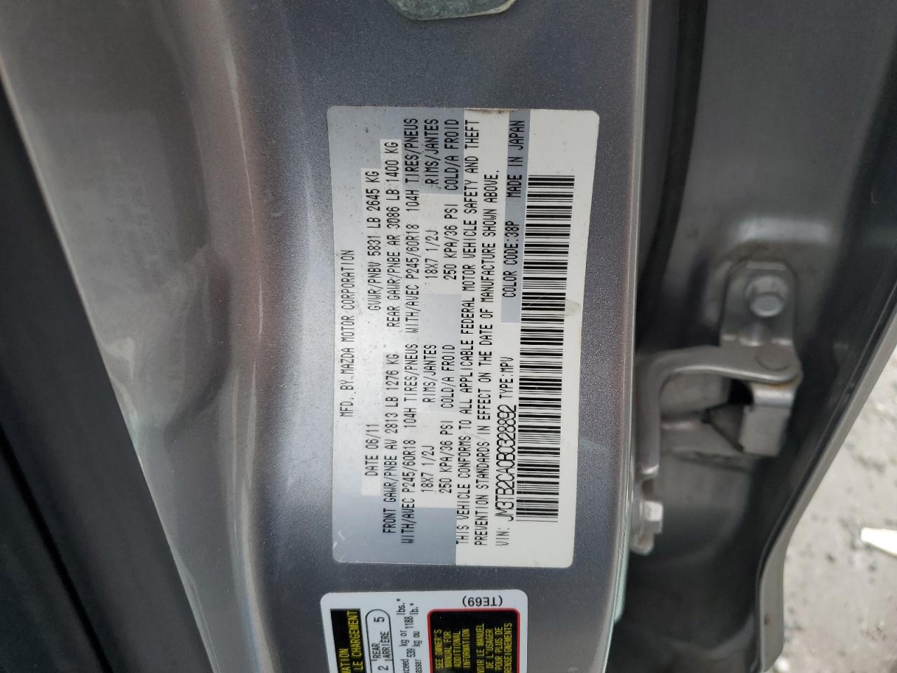2011 Mazda Cx-9 VIN: JM3TB2CA0B0328892 Lot: 81783775