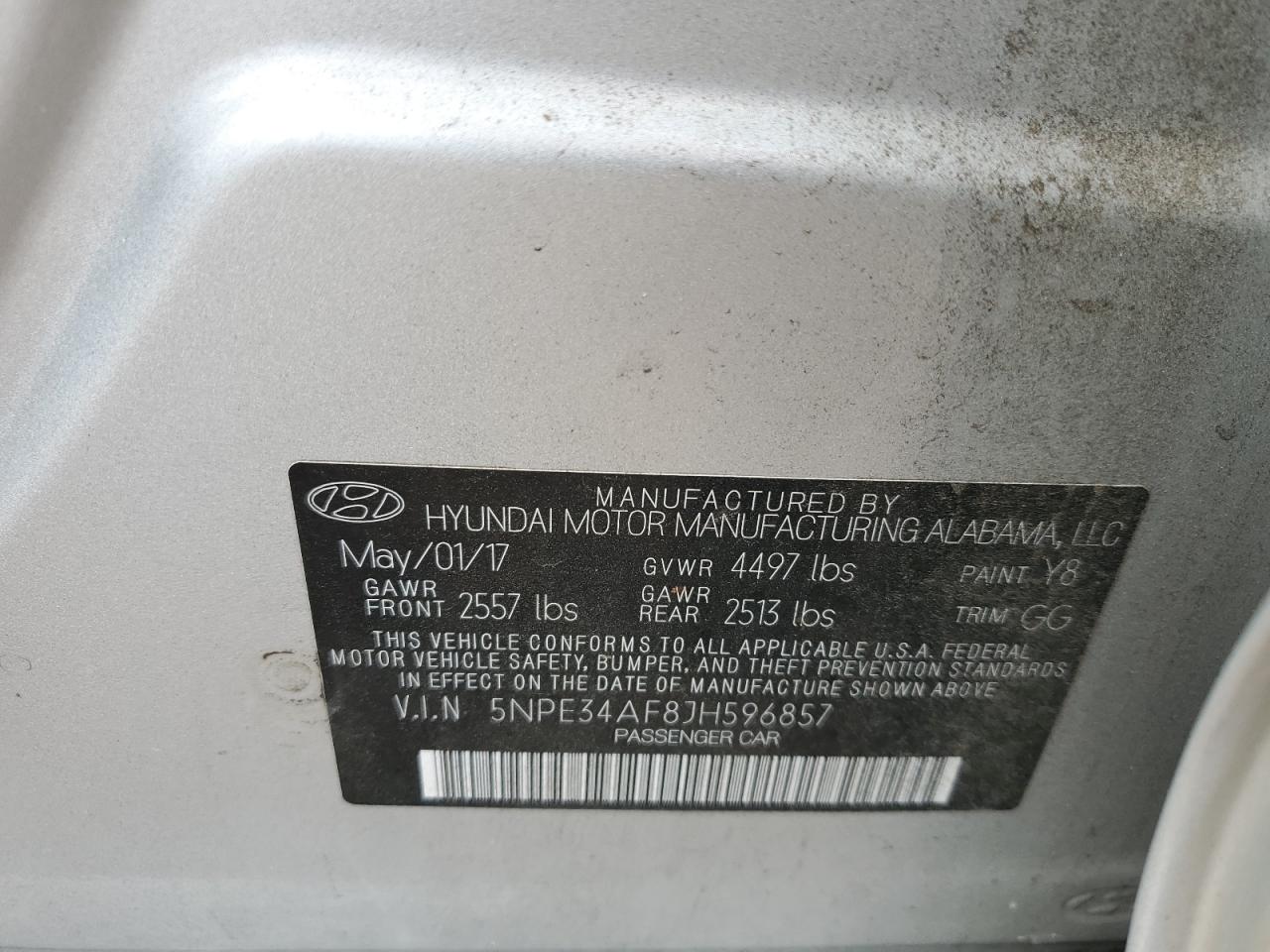 2018 Hyundai Sonata VIN: 5NPE34AF8JH596857 Lot: 81906075