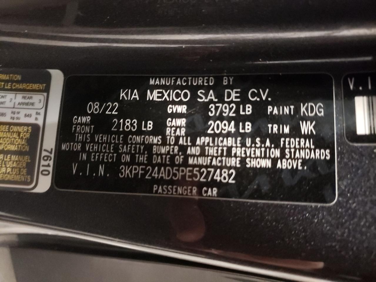 2023 Kia Forte Lx VIN: 3KPF24AD5PE527482 Lot: 82117025