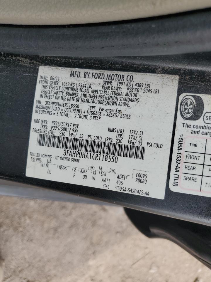 2012 Ford Fusion Se VIN: 3FAHP0HA1CR118550 Lot: 84432255