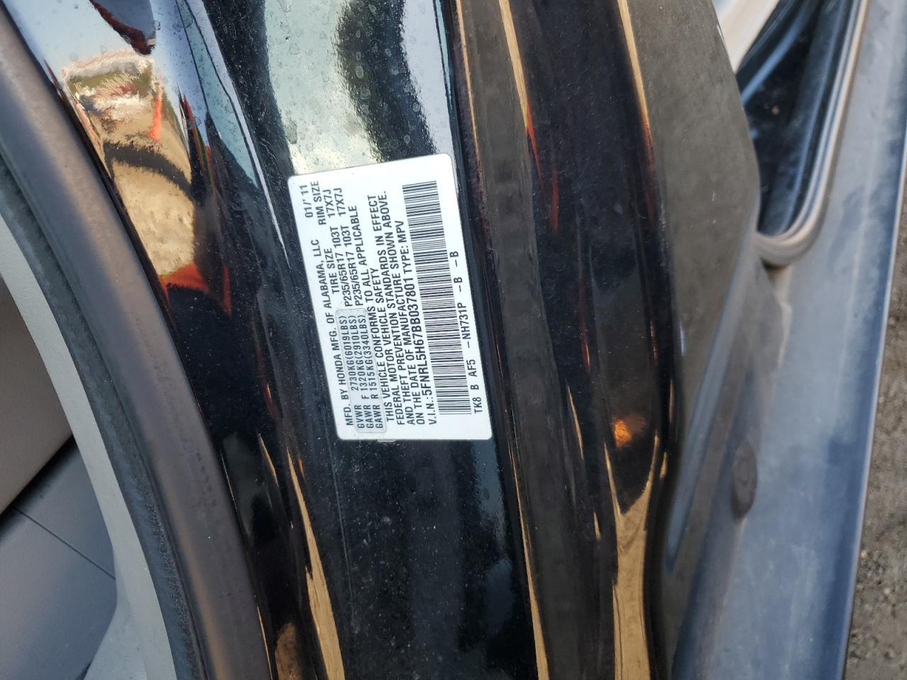 2011 Honda Odyssey Exl VIN: 5FNRL5H67BB037801 Lot: 81786895